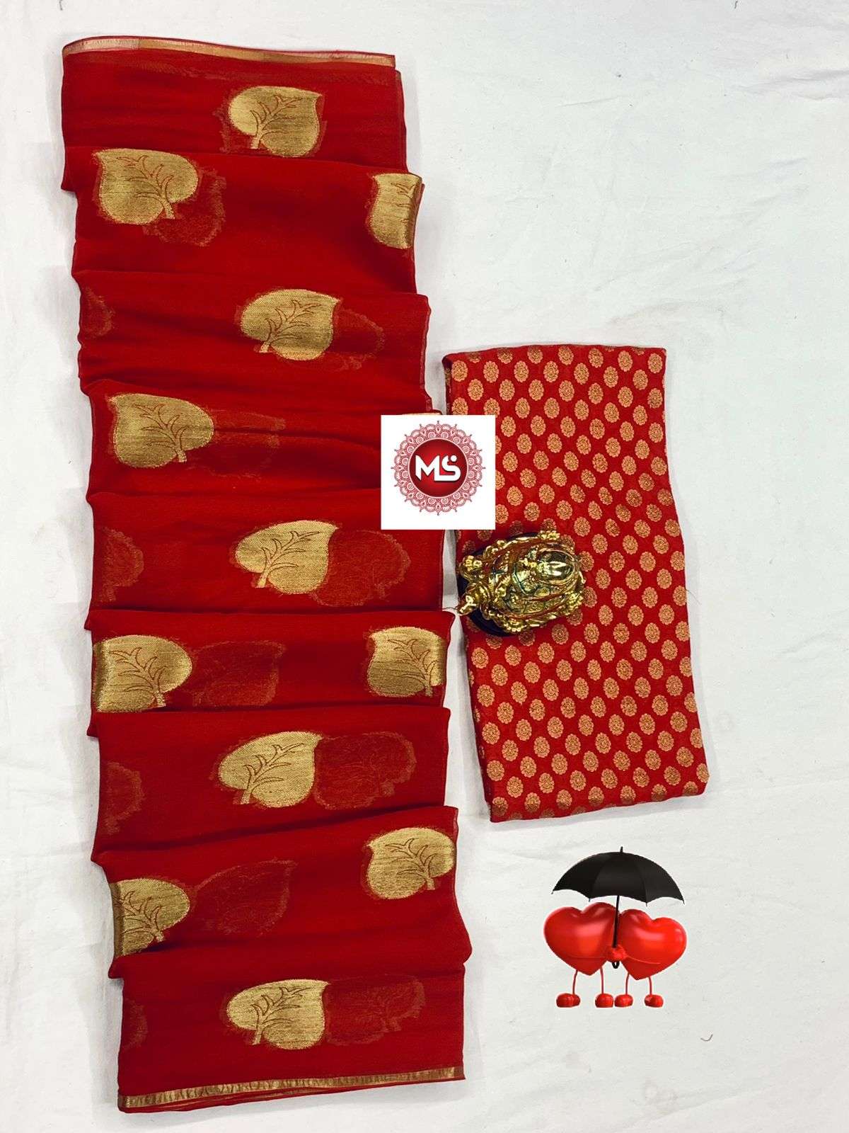MS BRAND SUPER HIT RED DESIGNER PURE VISCOSE GEORGETTE SAREE 