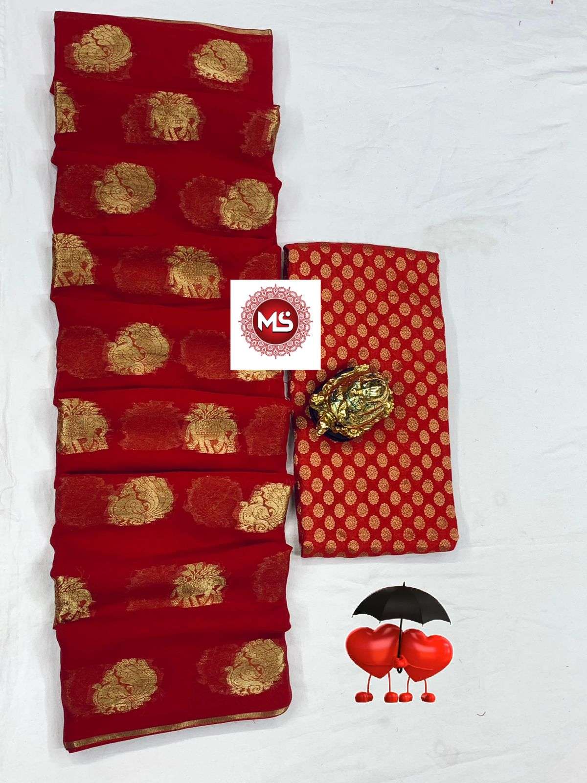 MS BRAND SUPER HIT RED DESIGNER PURE VISCOSE GEORGETTE SAREE 