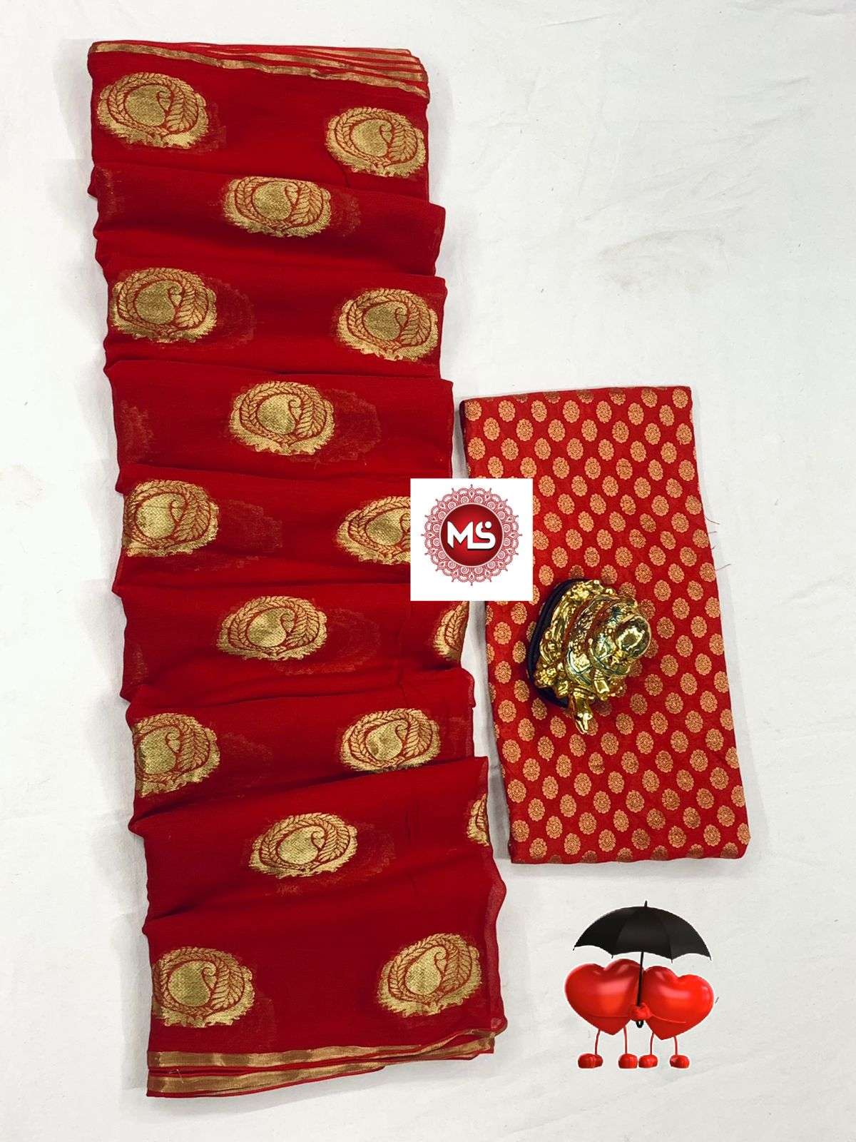 MS BRAND SUPER HIT RED DESIGNER PURE VISCOSE GEORGETTE SAREE 