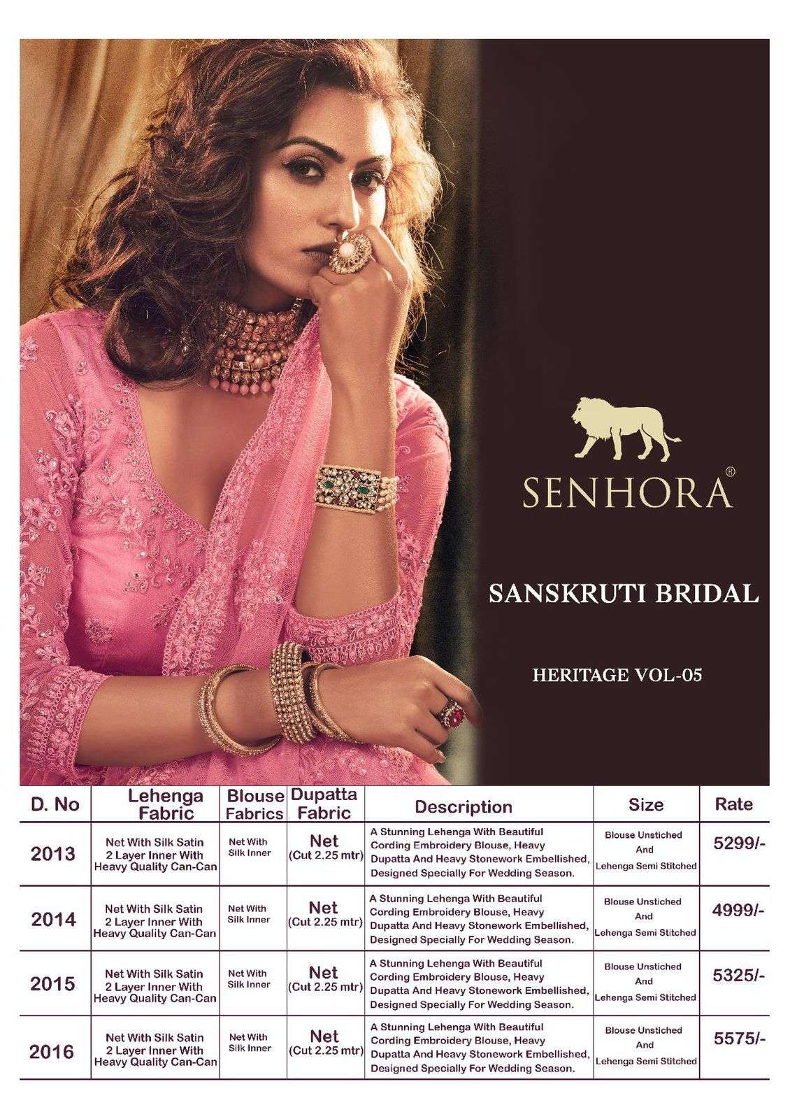 SENHORA SANSKRUTI BRIDAL HERITAGE VOL-5 DESIGNER NET LEHENGA 