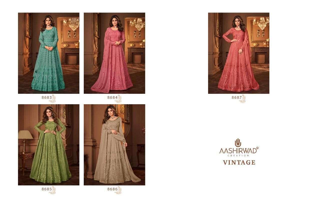 aashirwad vintage series 8683-8687 real georgette suit 