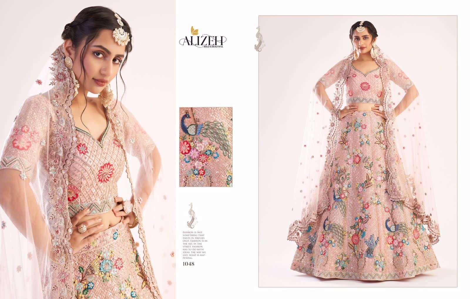 ALIZEH OFFICIAL BRIDAL HERITAGE PREMIUM COLLECTION DESIGNER BUTTERFLY NET LEHENGA 