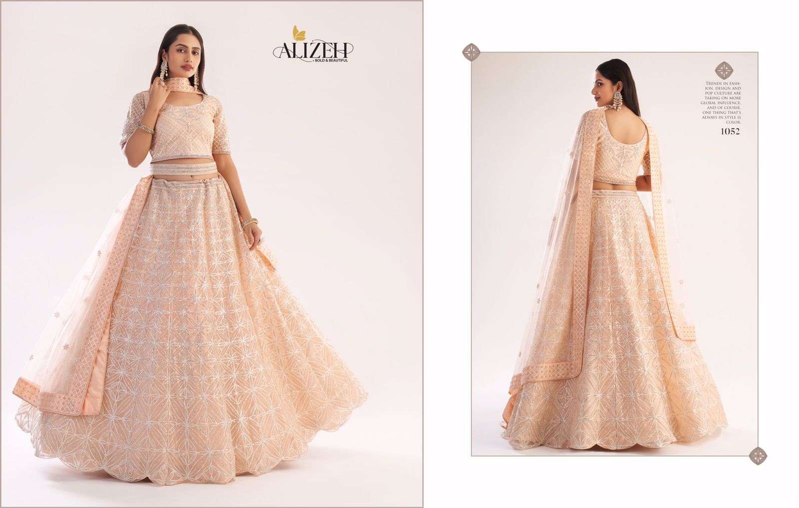 ALIZEH OFFICIAL BRIDAL HERITAGE PREMIUM COLLECTION DESIGNER BUTTERFLY NET LEHENGA 