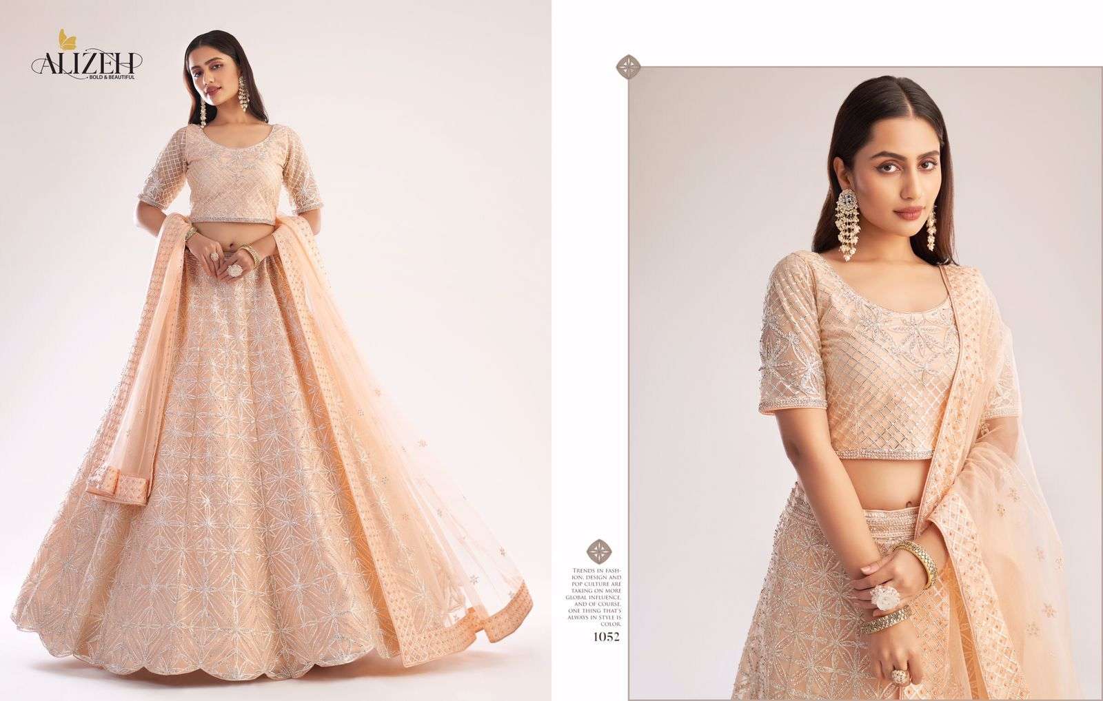 ALIZEH OFFICIAL BRIDAL HERITAGE PREMIUM COLLECTION DESIGNER BUTTERFLY NET LEHENGA 