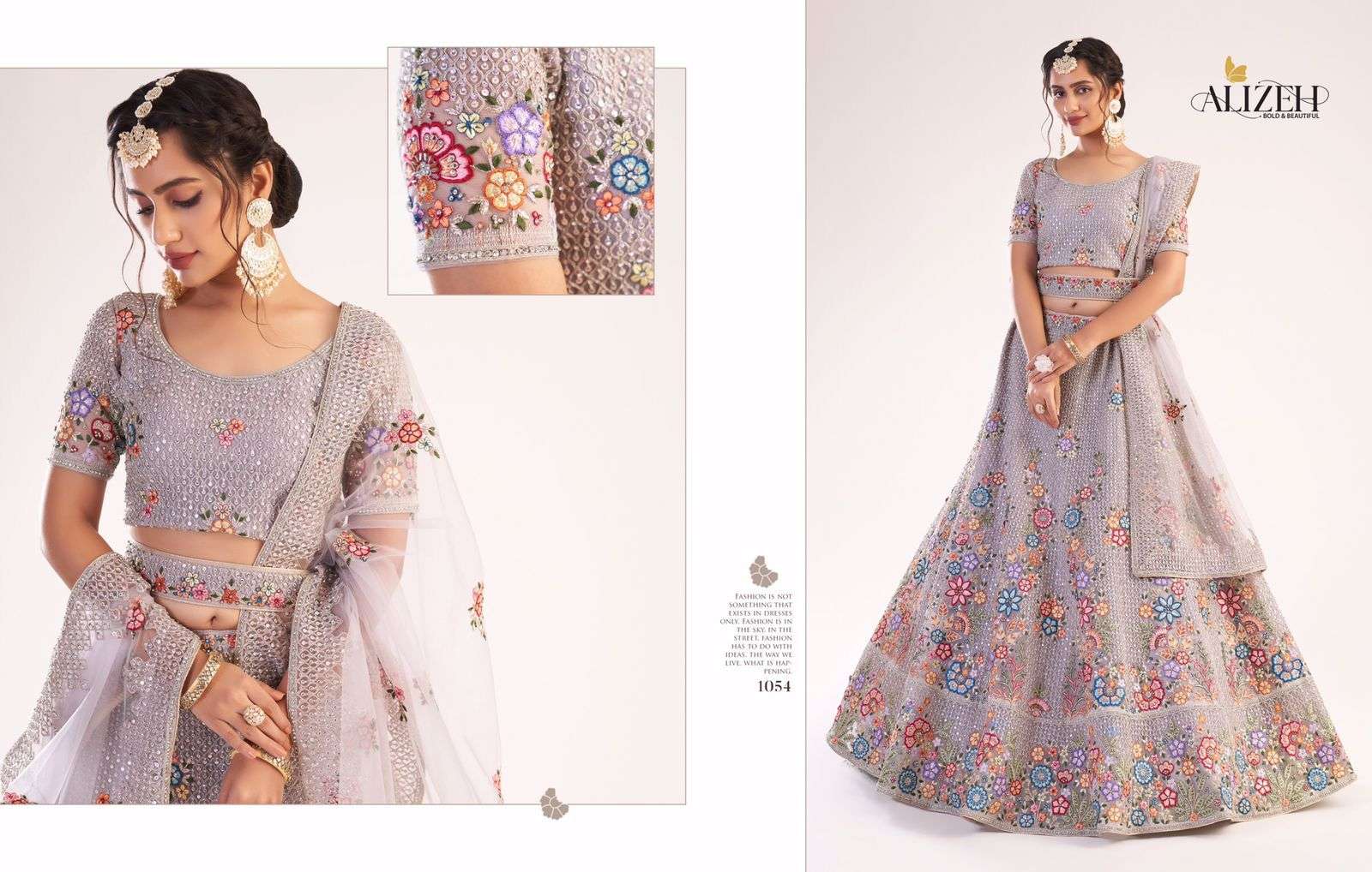 ALIZEH OFFICIAL BRIDAL HERITAGE PREMIUM COLLECTION DESIGNER BUTTERFLY NET LEHENGA 