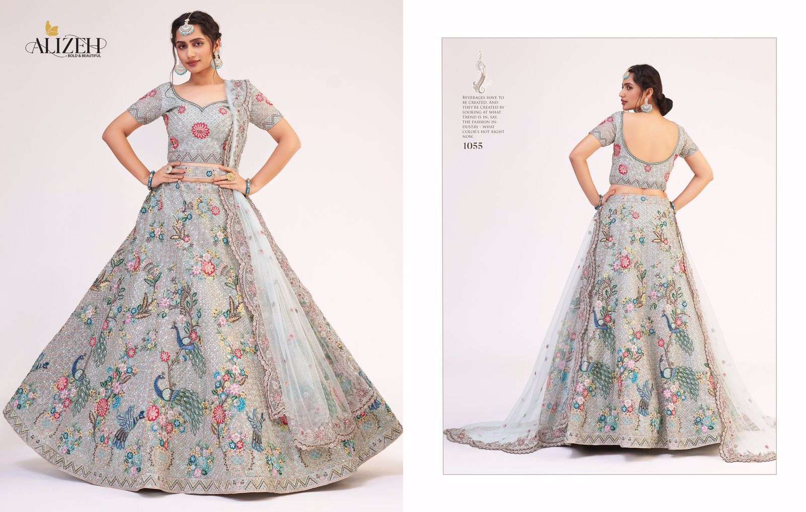 ALIZEH OFFICIAL BRIDAL HERITAGE PREMIUM COLLECTION DESIGNER BUTTERFLY NET LEHENGA 