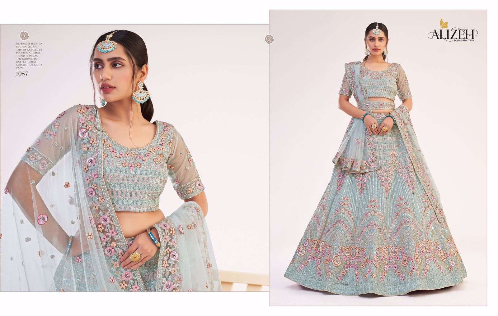 ALIZEH OFFICIAL BRIDAL HERITAGE PREMIUM COLLECTION DESIGNER BUTTERFLY NET LEHENGA 