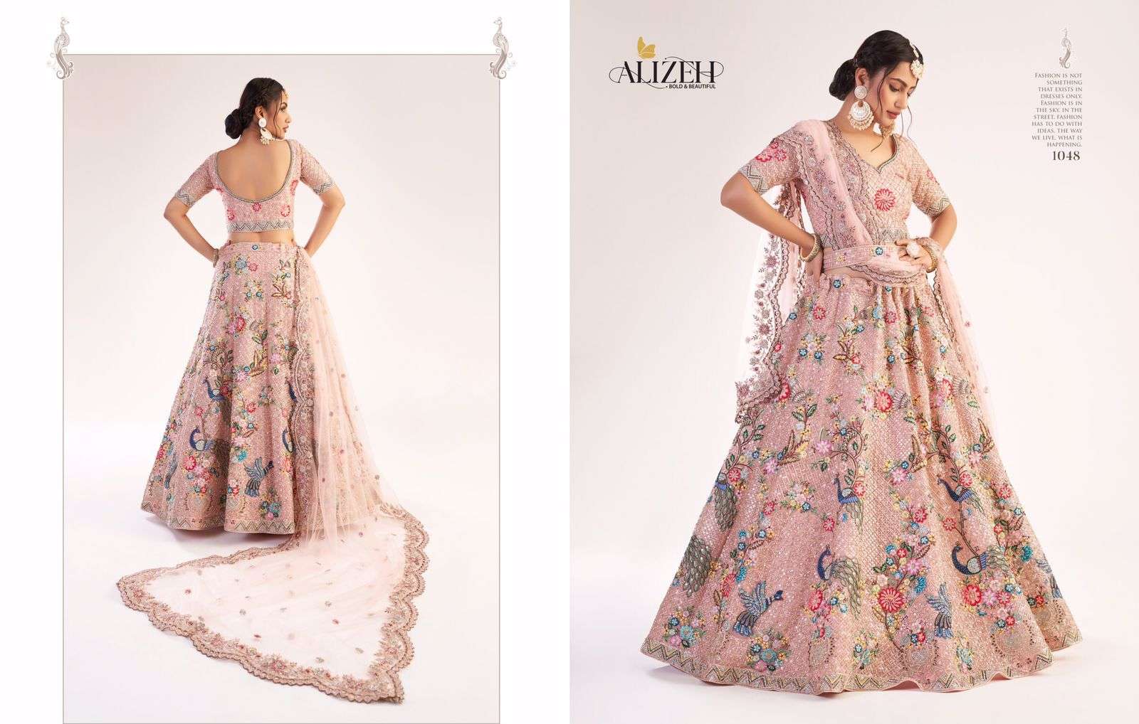 ALIZEH OFFICIAL BRIDAL HERITAGE PREMIUM COLLECTION DESIGNER BUTTERFLY NET LEHENGA 