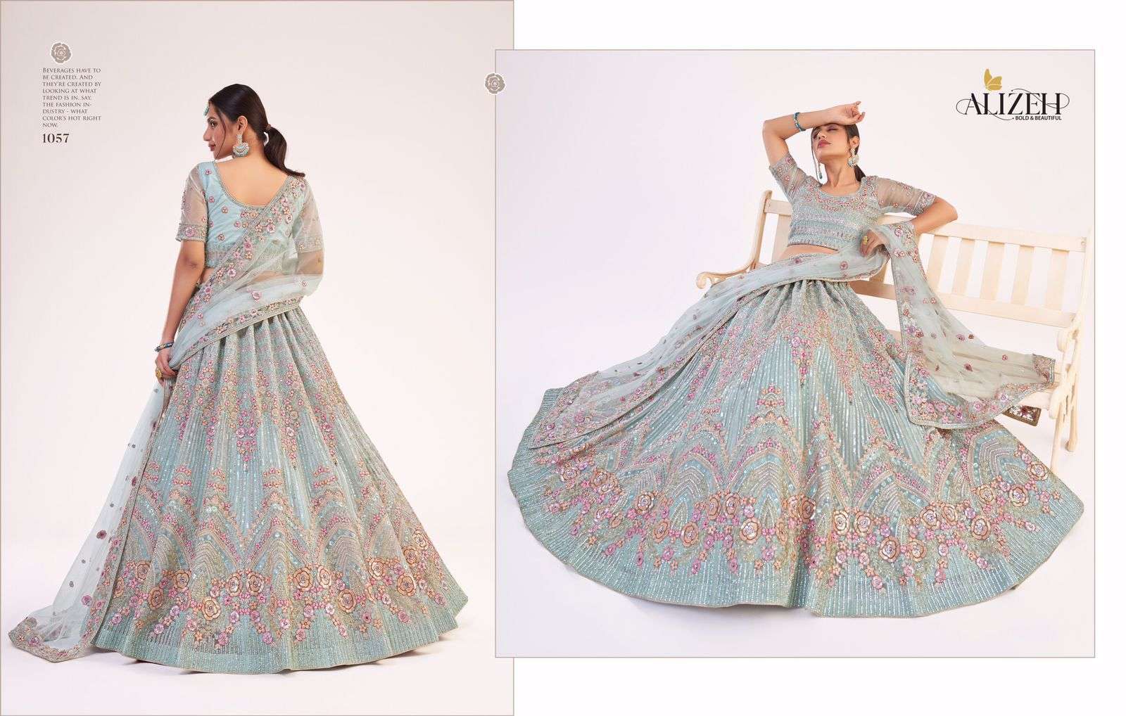 ALIZEH OFFICIAL BRIDAL HERITAGE PREMIUM COLLECTION DESIGNER BUTTERFLY NET LEHENGA 