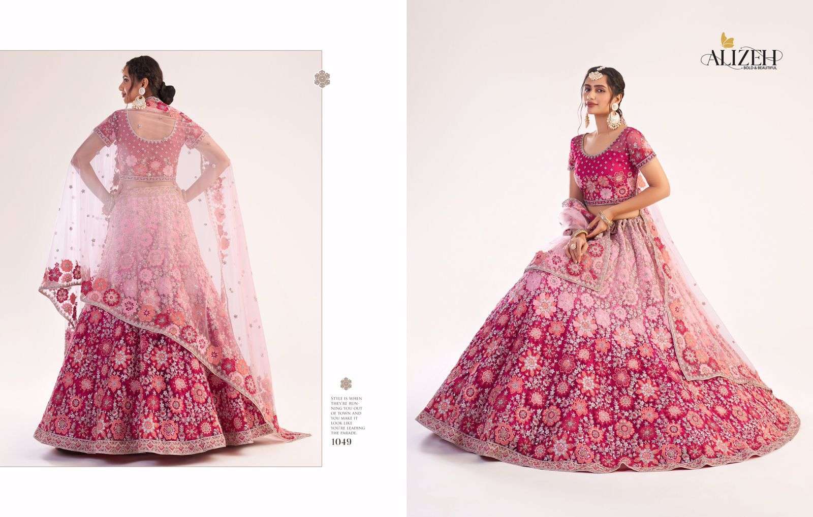 ALIZEH OFFICIAL BRIDAL HERITAGE PREMIUM COLLECTION DESIGNER BUTTERFLY NET LEHENGA 