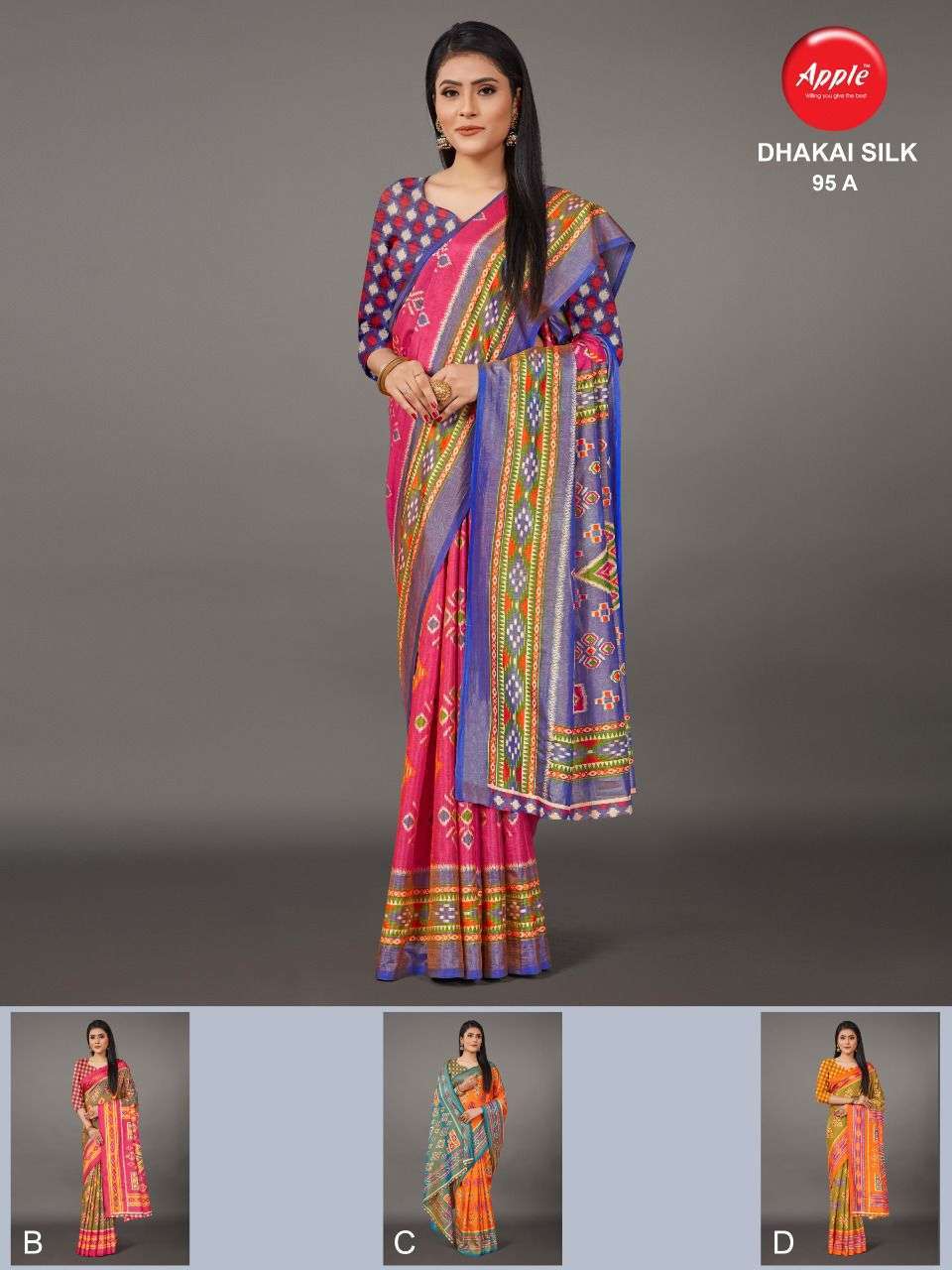 apple dhakai silk 4 colors matching saree