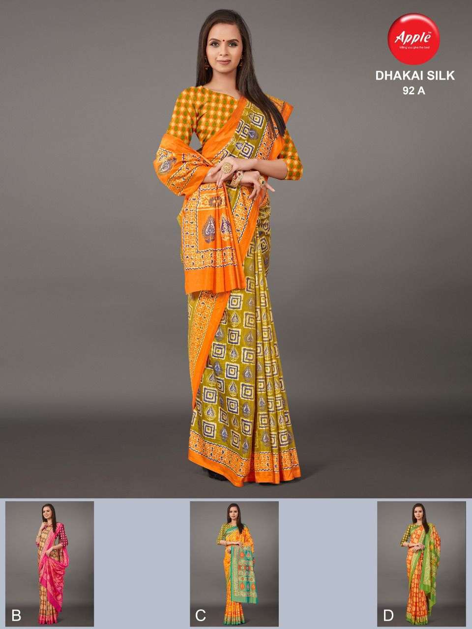 apple dhakai silk 4 colors matching saree