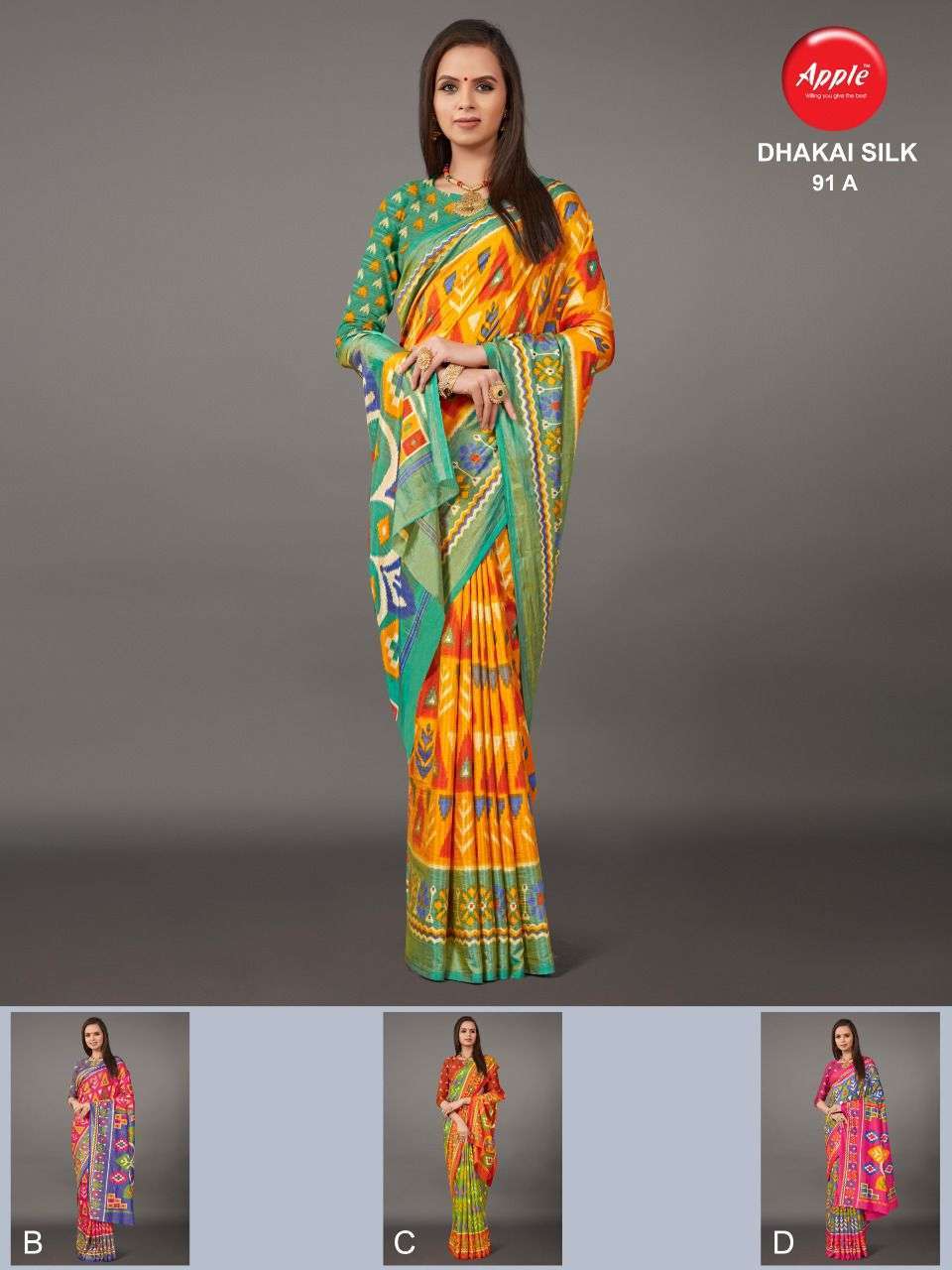 apple dhakai silk 4 colors matching saree