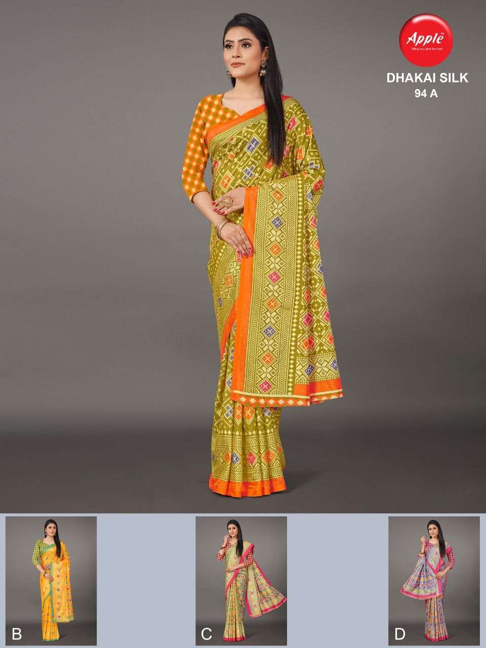 apple dhakai silk 4 colors matching saree