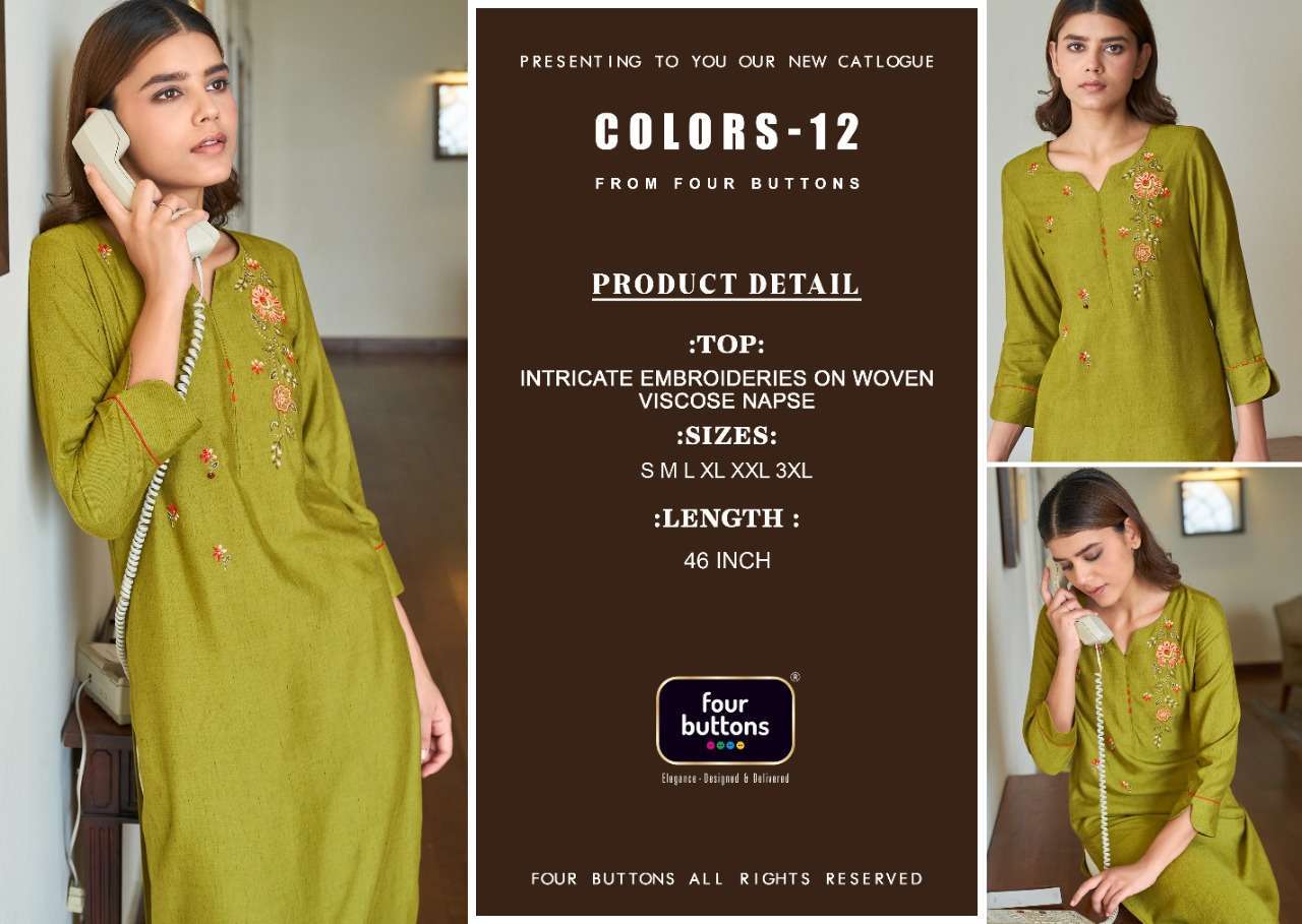 four buttons colors vol 12 series 5121-5128 heavy viscose kurti 