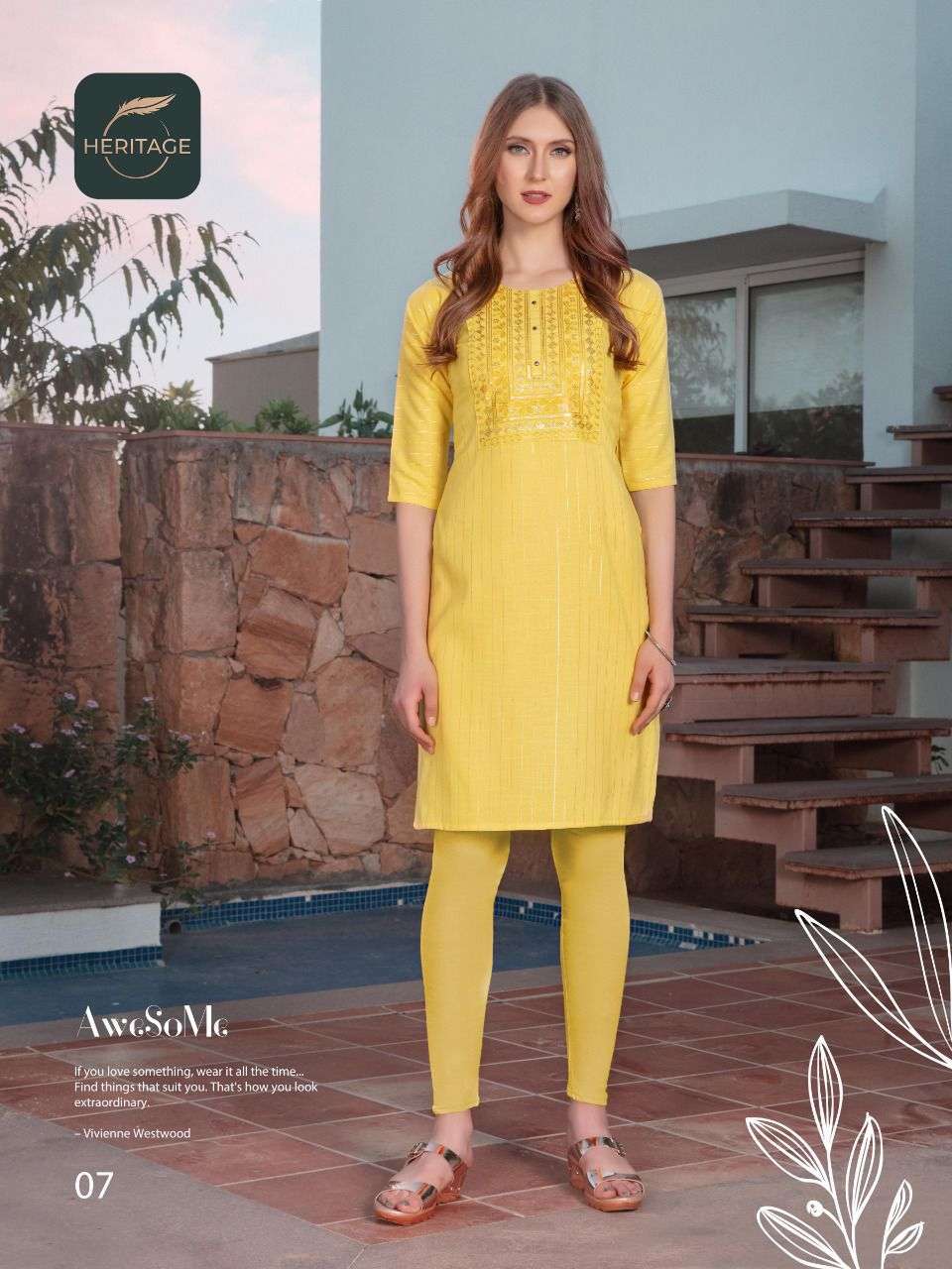 heritage elina series 01-07 rayon heavy lurex two toned kurti 
