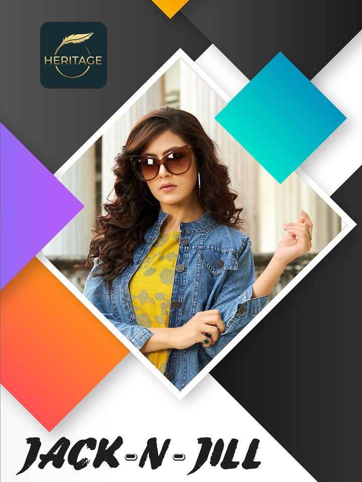 heritage jack n jill series 1001-1006 rayon kurti with denim jacket