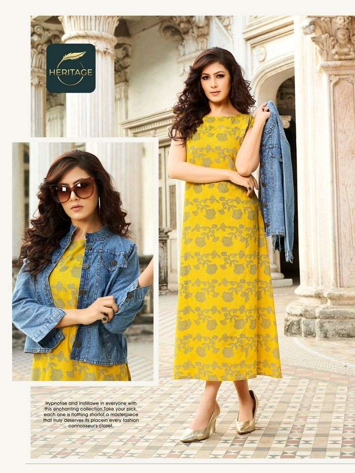 heritage jack n jill series 1001 1006 rayon kurti with denim jacket