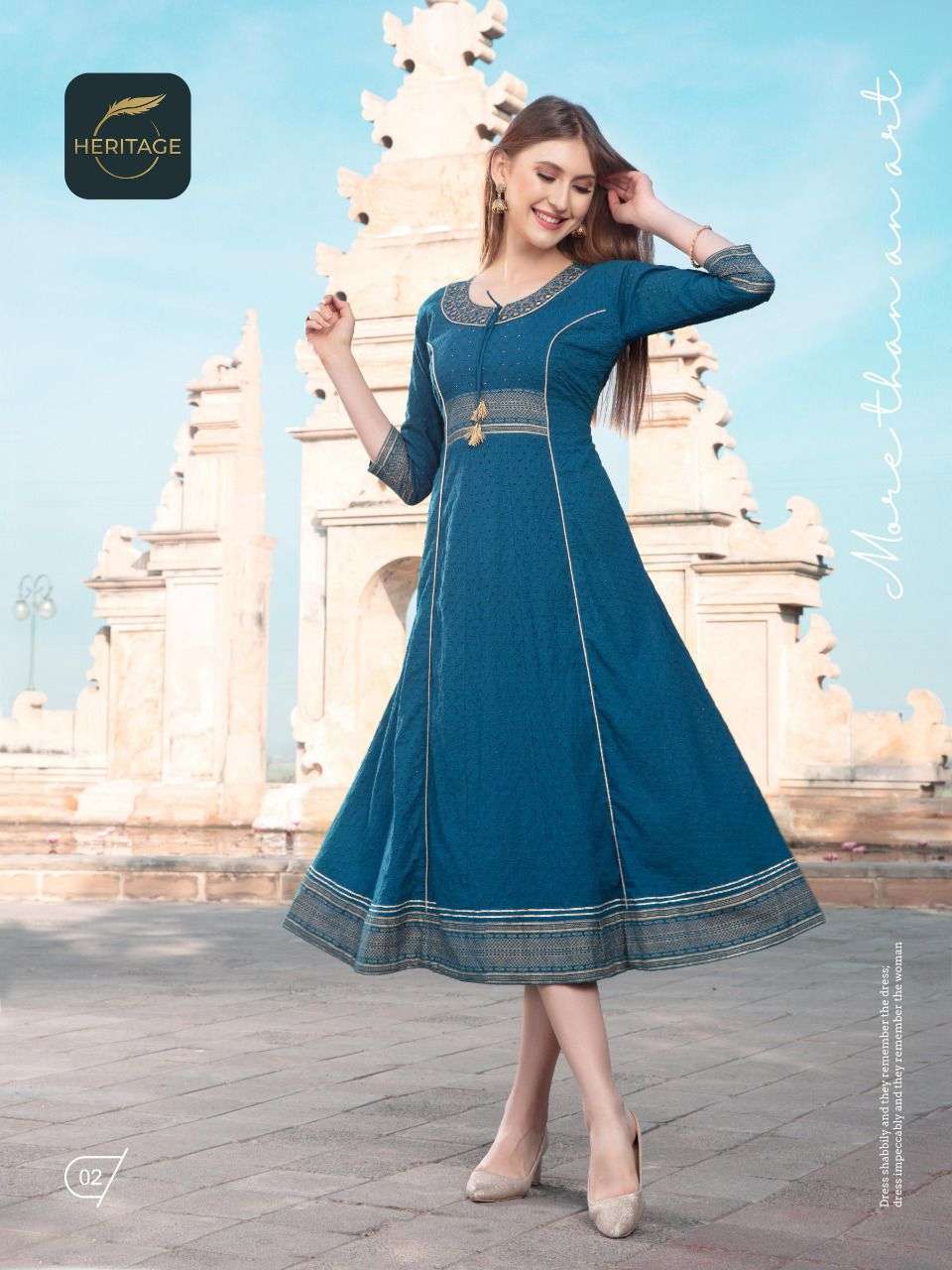 heritage sahiba series 01-05 premium schiffli cotton kurti 