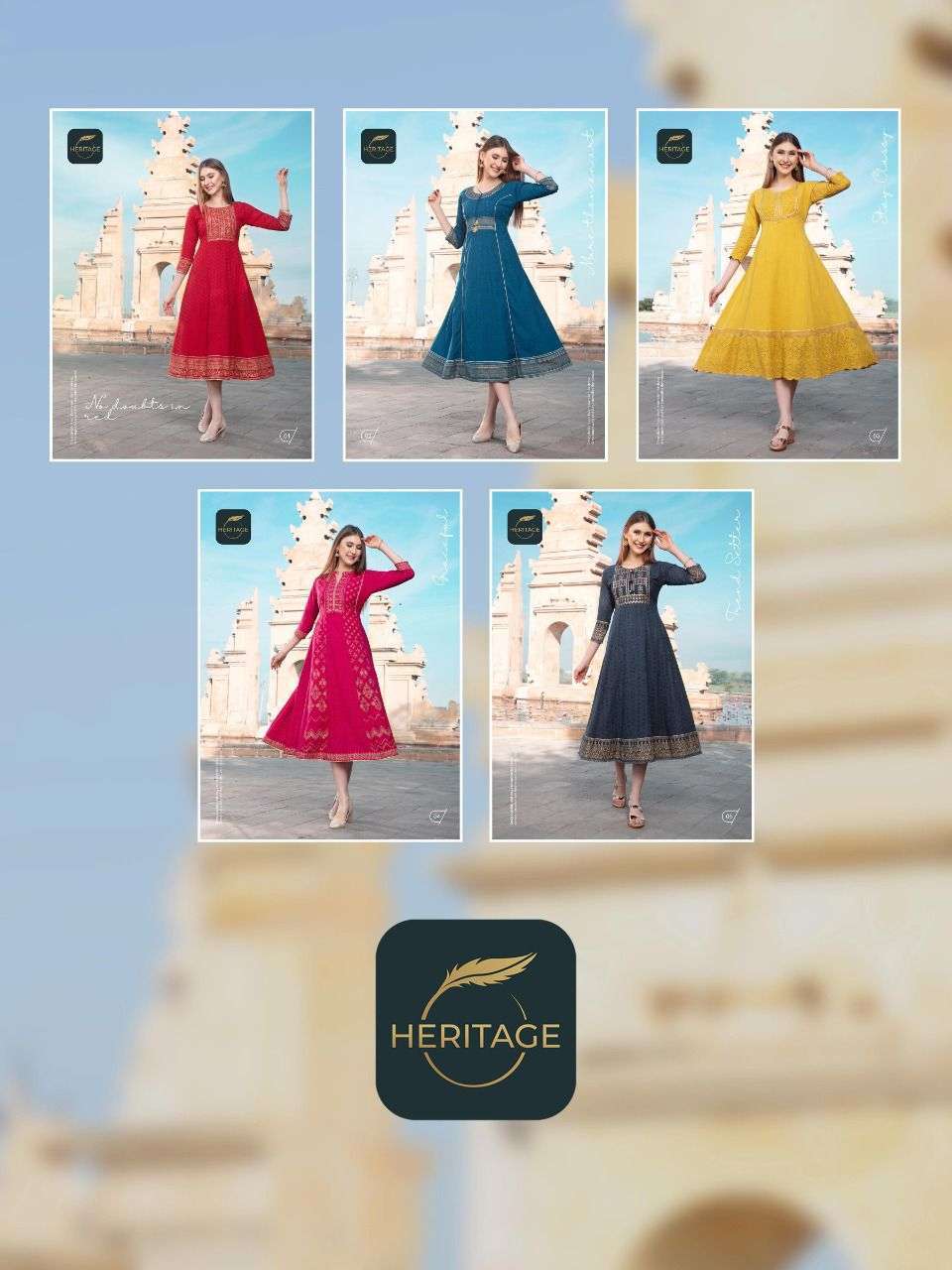 heritage sahiba series 01-05 premium schiffli cotton kurti 