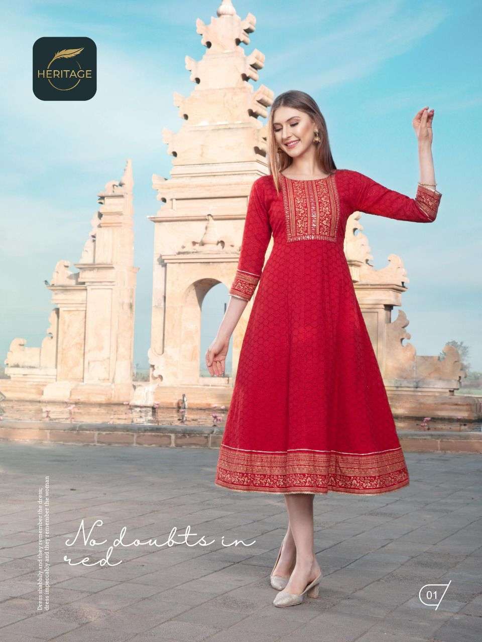 heritage sahiba series 01-05 premium schiffli cotton kurti 