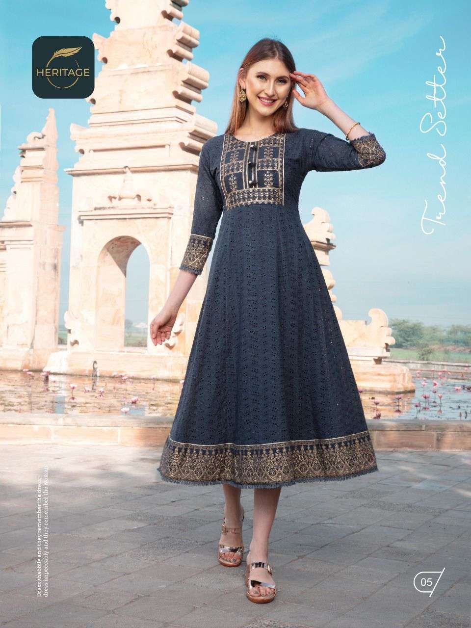 heritage sahiba series 01-05 premium schiffli cotton kurti 