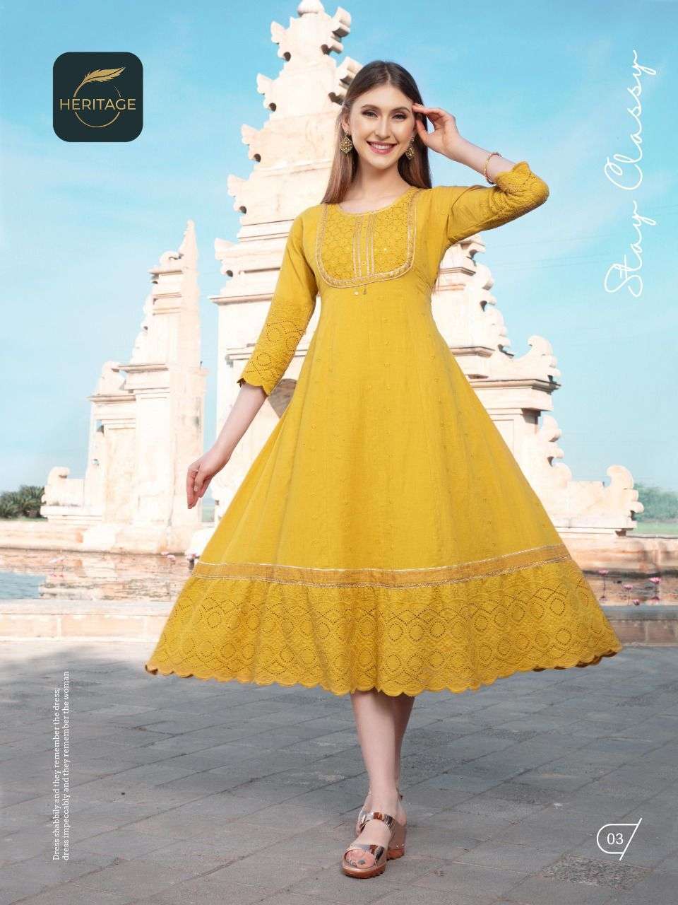 heritage sahiba series 01-05 premium schiffli cotton kurti 