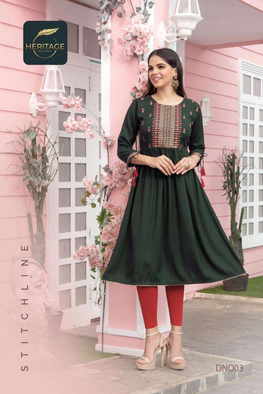 heritage sayesha vol-2 series 001-006 rayon two tone kurti