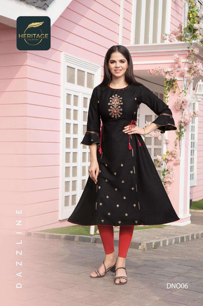 heritage sayesha vol-2 series 001-006 rayon two tone kurti