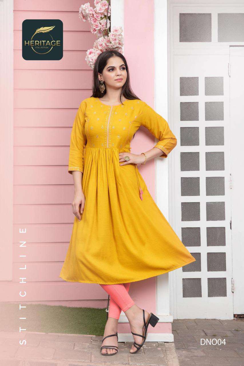 heritage sayesha vol-2 series 001-006 rayon two tone kurti