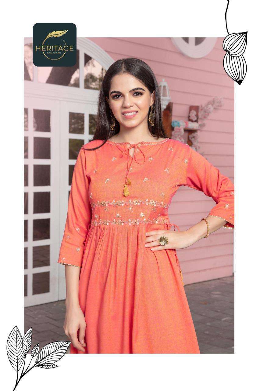 heritage sayesha vol-2 series 001-006 rayon two tone kurti