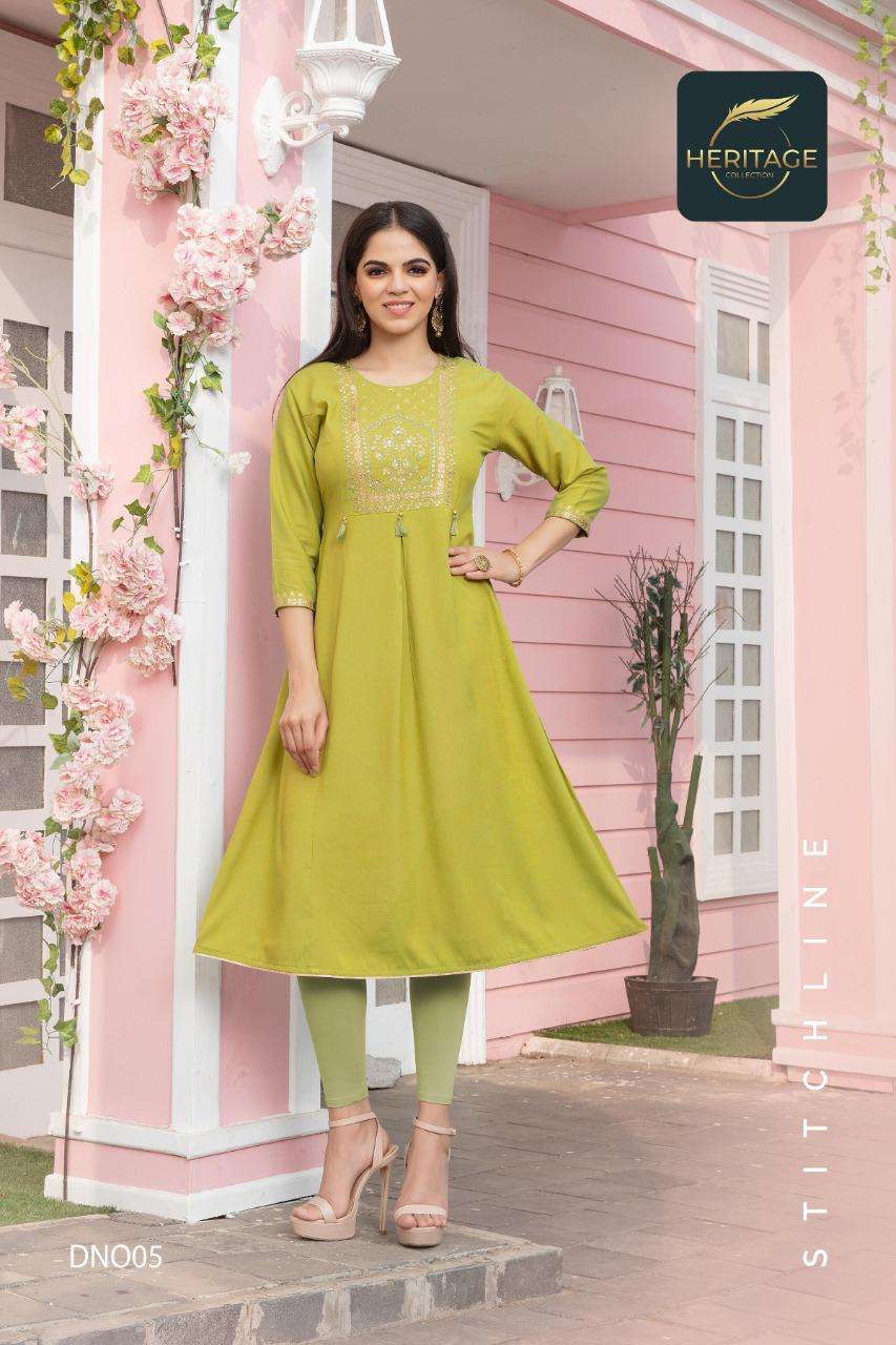 heritage sayesha vol-2 series 001-006 rayon two tone kurti