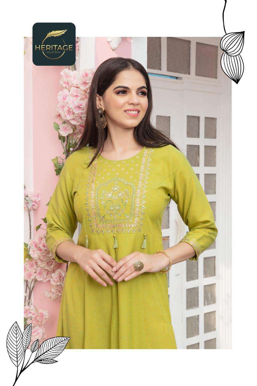 heritage sayesha vol-2 series 001-006 rayon two tone kurti