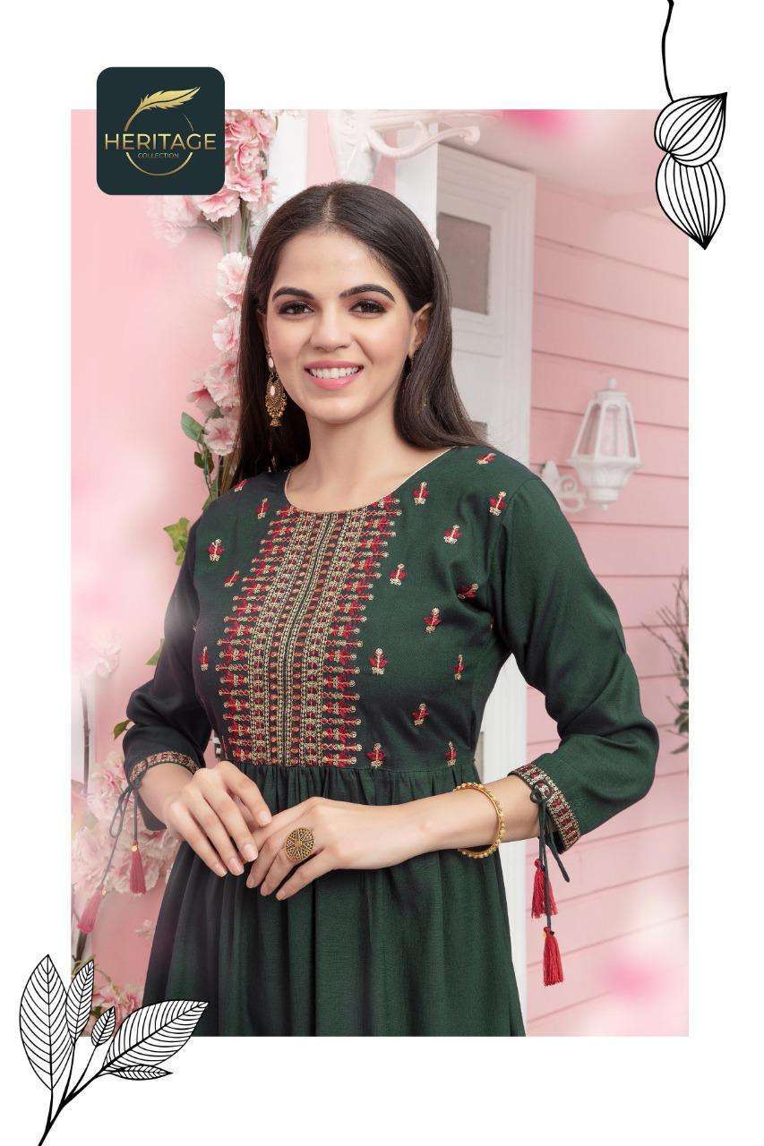 heritage sayesha vol-2 series 001-006 rayon two tone kurti