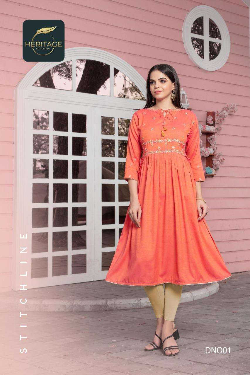 heritage sayesha vol-2 series 001-006 rayon two tone kurti