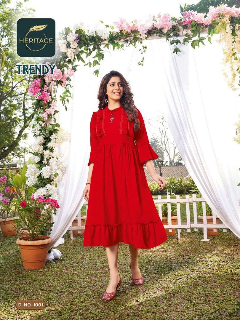 heritage trendy series 1001-1007 rayon heavy soft viscose liquid kurti
