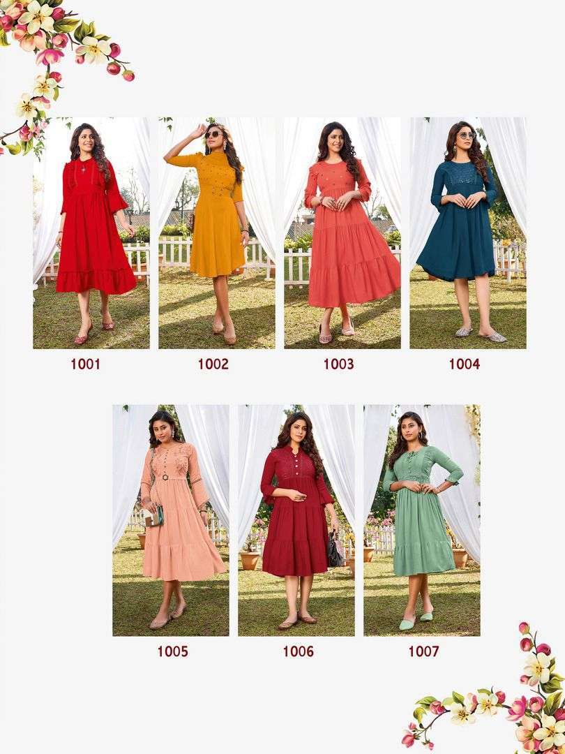 heritage trendy series 1001-1007 rayon heavy soft viscose liquid kurti