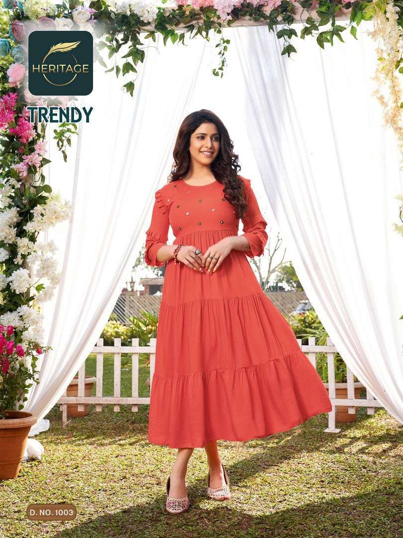 heritage trendy series 1001-1007 rayon heavy soft viscose liquid kurti