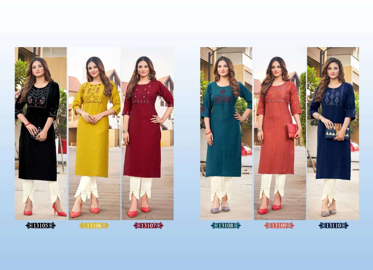 kalaroop score series 13105-13110 fancy rayon kurti 