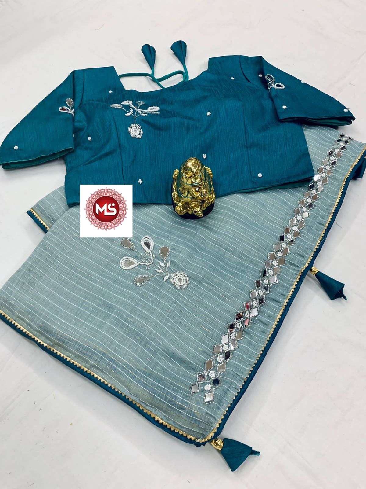 MS BRAND MIRROR PALLU DESIGNER KHADI LINEN COTTON SILK SAREE 