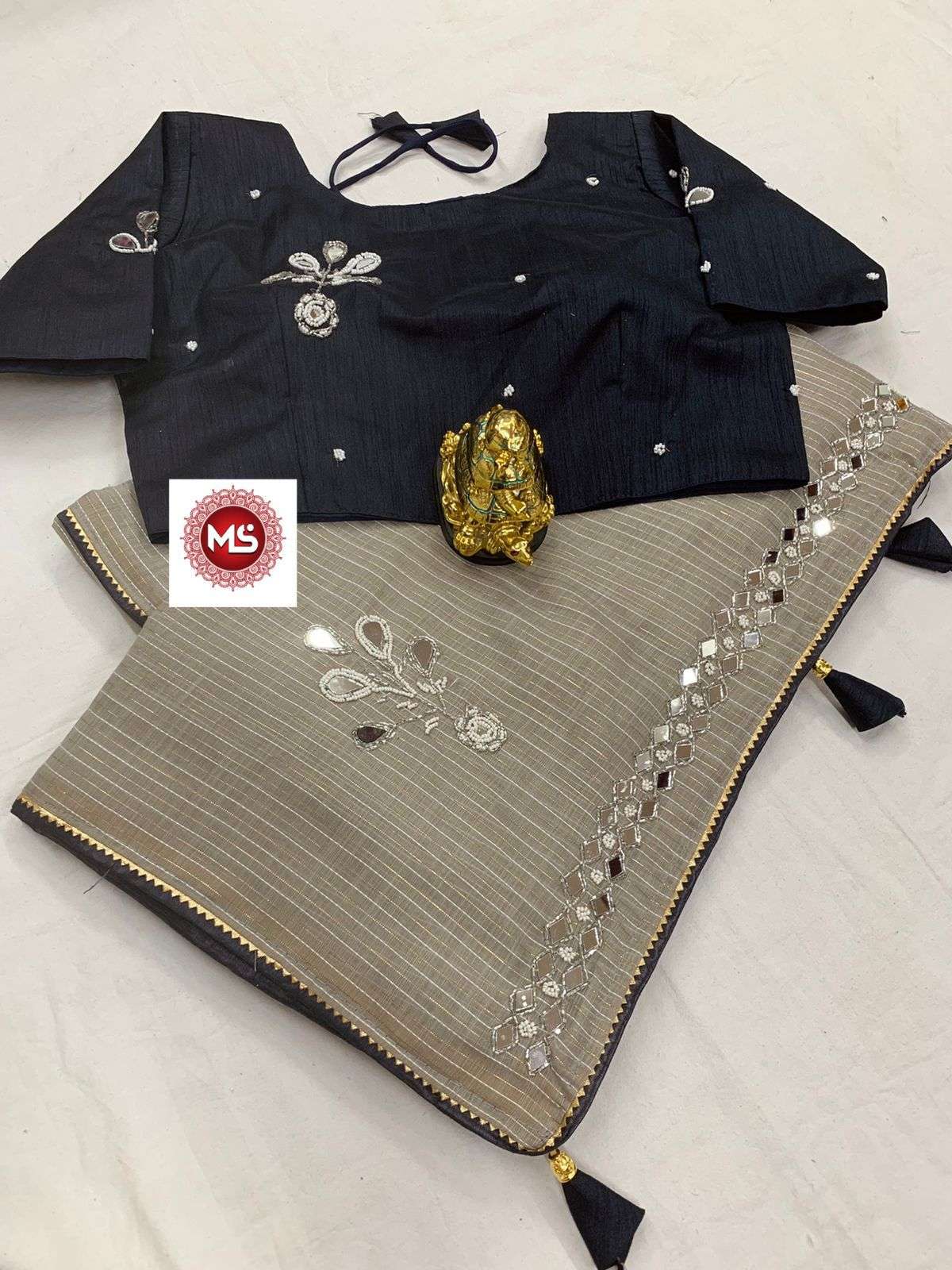 MS BRAND MIRROR PALLU DESIGNER KHADI LINEN COTTON SILK SAREE 