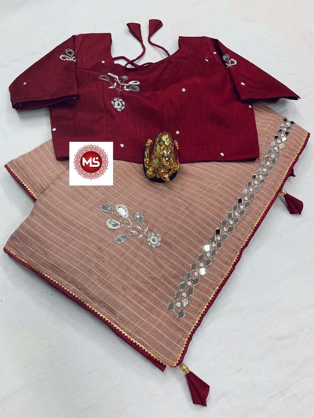 MS BRAND MIRROR PALLU DESIGNER KHADI LINEN COTTON SILK SAREE 