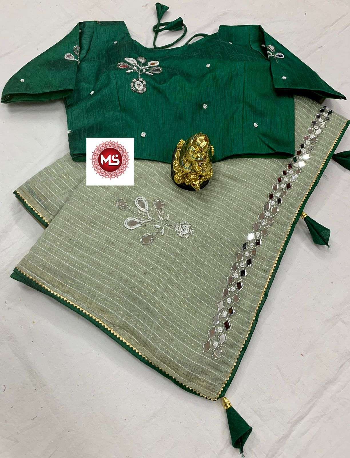 MS BRAND MIRROR PALLU DESIGNER KHADI LINEN COTTON SILK SAREE 