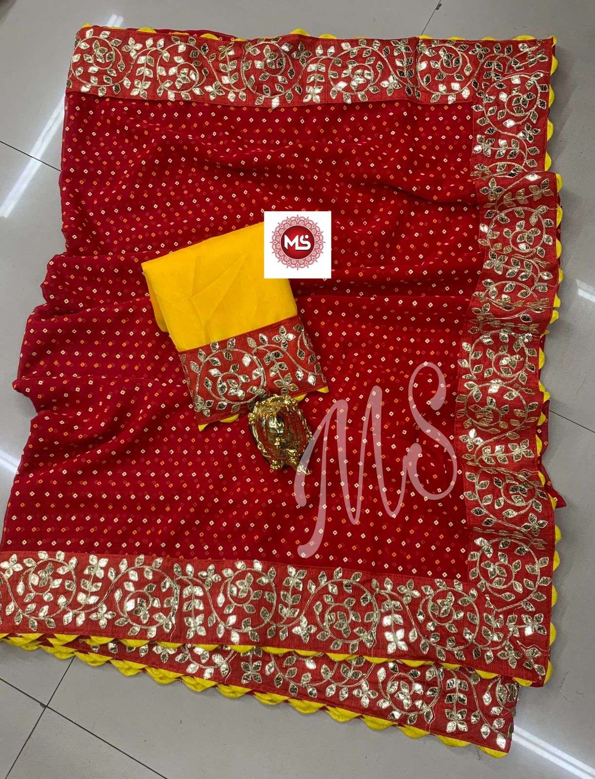 MS BRAND RED N YELLOW DESIGNER GEORGETTE SAREE 