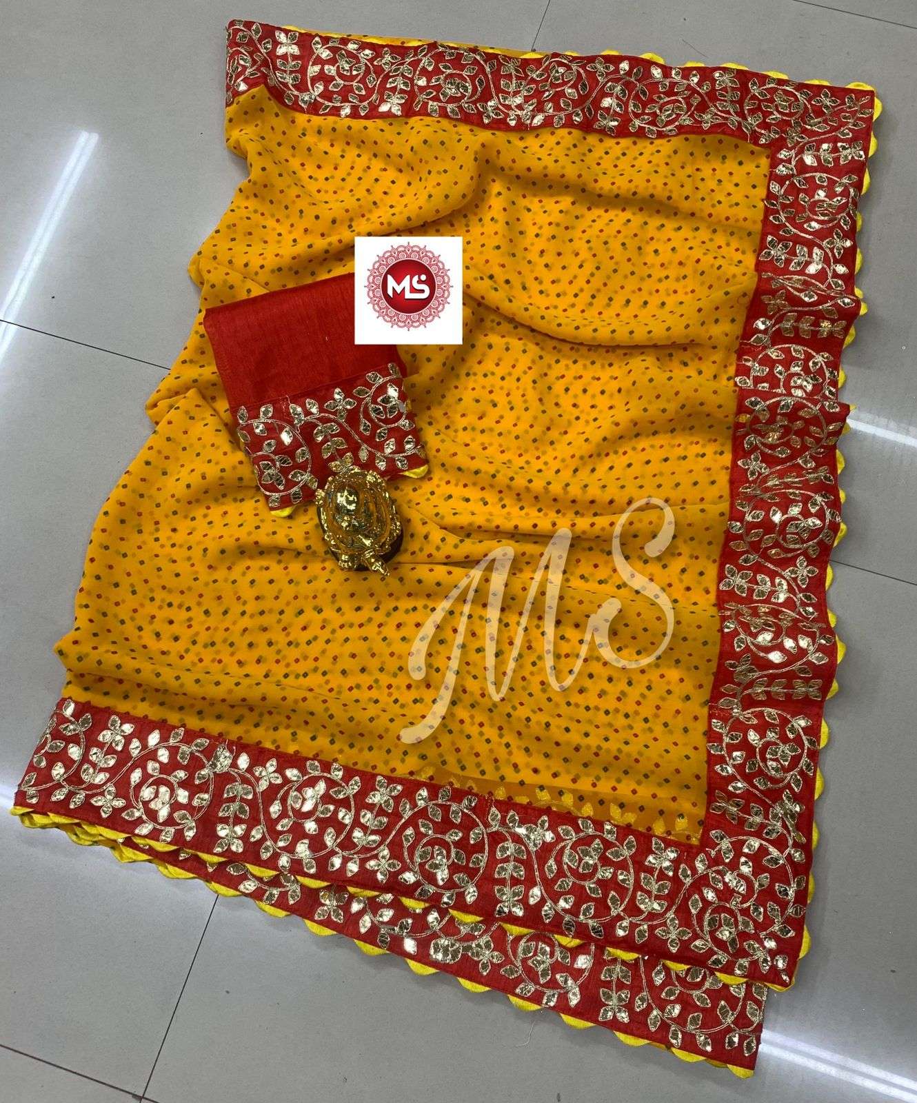 MS BRAND RED N YELLOW DESIGNER GEORGETTE SAREE 