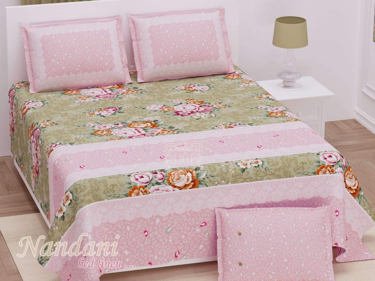 nandini king size 1 bedsheets with 2 pillow cover twill satin floral prints