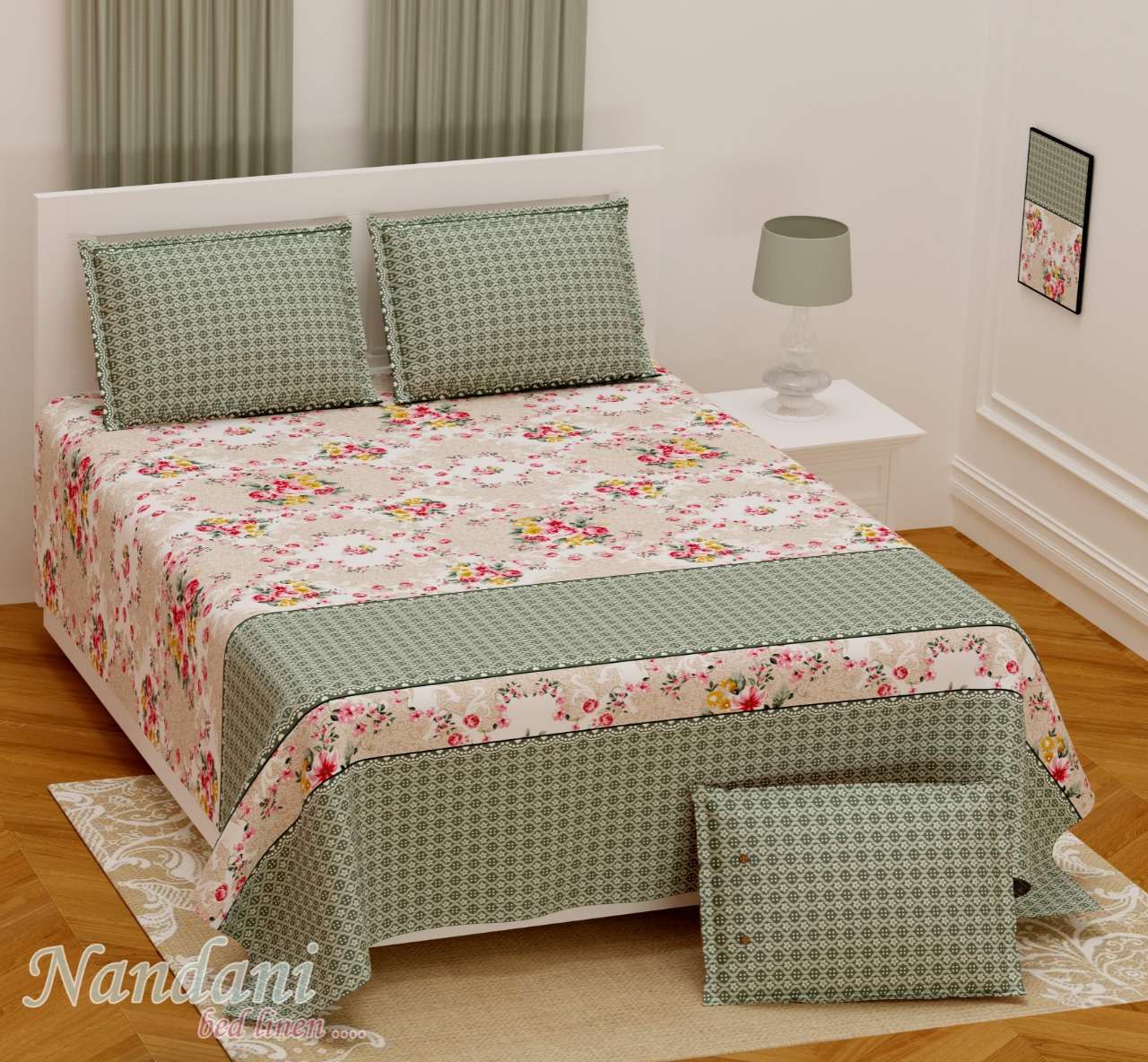 nandini king size 1 bedsheets with 2 pillow cover twill satin floral prints