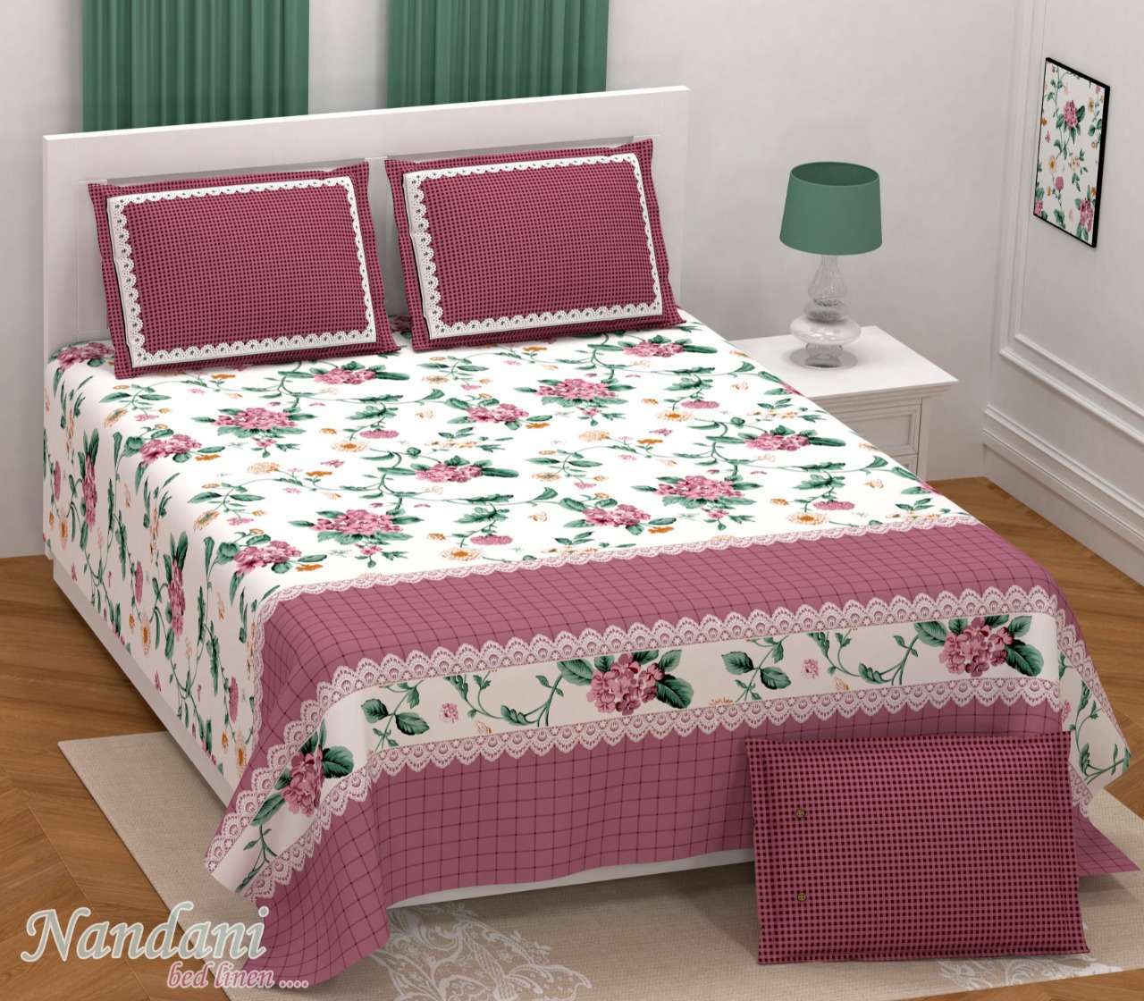 nandini king size 1 bedsheets with 2 pillow cover twill satin floral prints