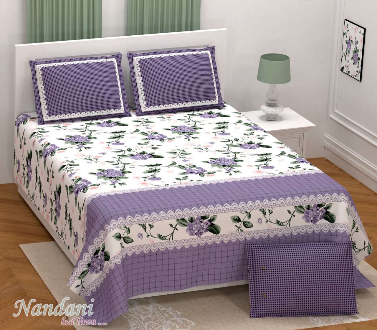 nandini king size 1 bedsheets with 2 pillow cover twill satin floral prints