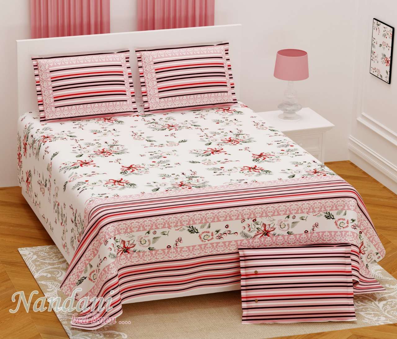 nandini king size 1 bedsheets with 2 pillow cover twill satin floral prints
